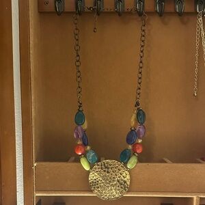 Colorful Beaded Necklace with Gold Pendant